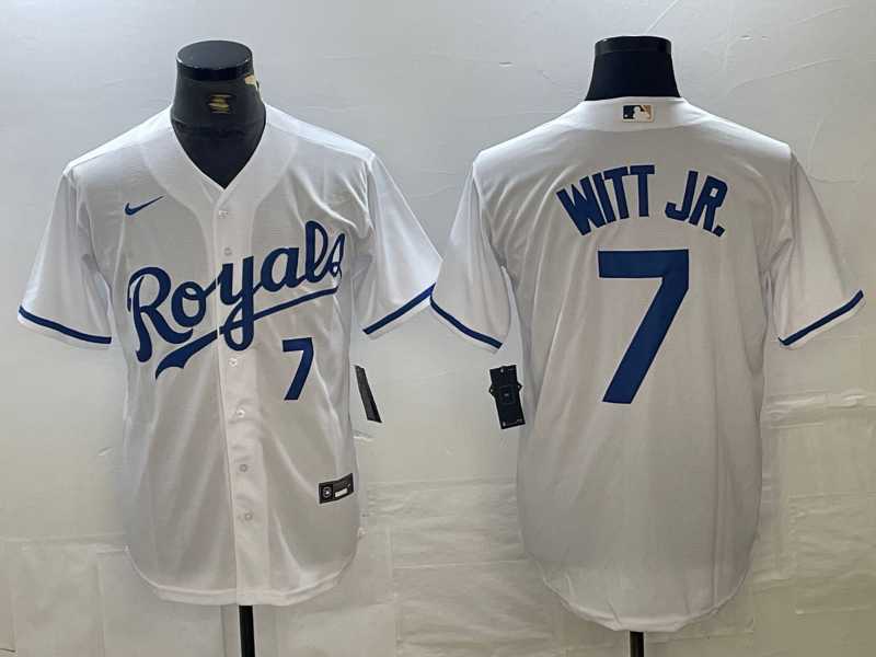 Mens Kansas City Royals #7 Bobby Witt Jr Number White Cool Base Stitched MLB Jersey